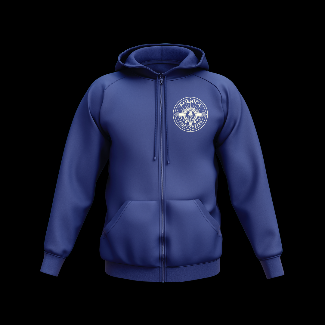 AFC Hoodie Blue Hoodies America First Coffee S  